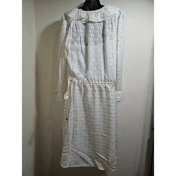 NWT Tory Burch Jasmine Ivory Gold Dress Tie Waist 12 Large - Picture 5 of 5